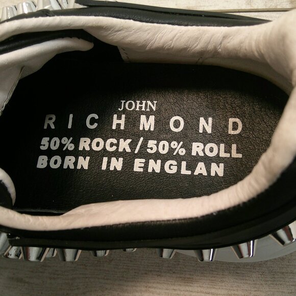 John Richmond Luxury black silver studs leather biker sneakers style Size 35 - Picture 3 of 10